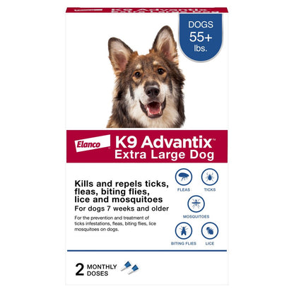 Flea, Tick & Mosquito Prevention for Extra Large Dogs over 55 Lbs, 2-Montly Treatments