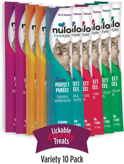 Freestyle Grain-Free Perfect Purees Premium Wet Cat Treats, Squeezable Meal Topper for Felines, High Moisture Content to Support Hydration, 0.5 Ounces in Each Lickable Wet Cat Treat Pouch