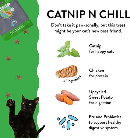 Crunchy Cat Treats - Catnip Treats for Cats with Digestive Support, Natural Ingredients Kitten Treats with Real Chicken, Healthy Flavored Feline Snacks - Catnip N Chill, 3-Pk