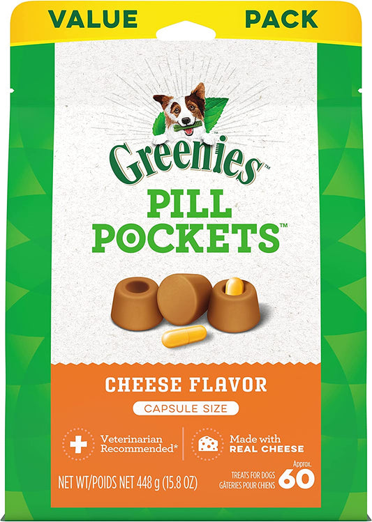 PILL POCKETS for Dogs Capsule Size Natural Soft Dog Treats, Cheese Flavor, 15.8 Oz. Pack (60 Treats)