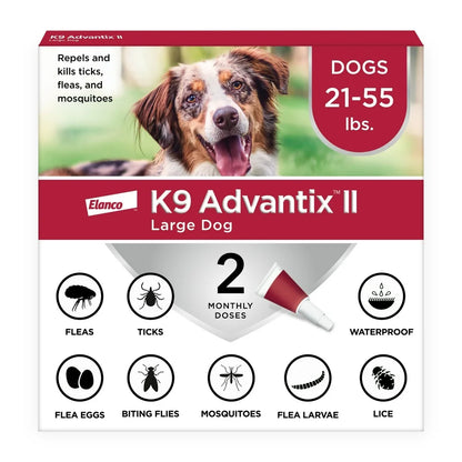 Monthly Flea & Tick Prevention for Large Dogs 21-55 Lbs, 2-Monthly Treatment