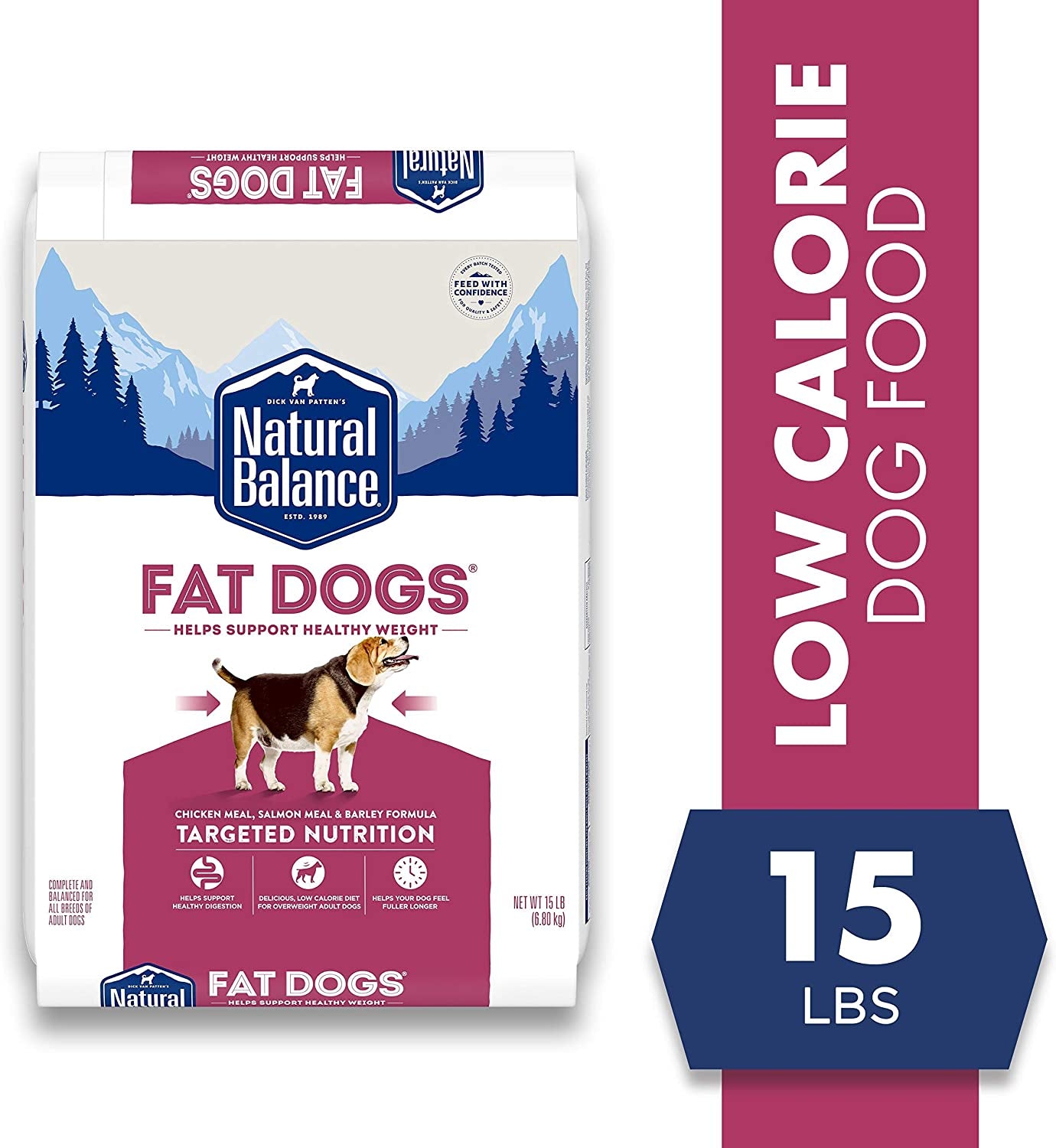 Fat Dogs Low Calorie Dry Dog Food, Chicken Meal, Salmon Meal, Garbanzo Beans, Peas & Oatmeal, 15 Pounds (Packaging May Vary)