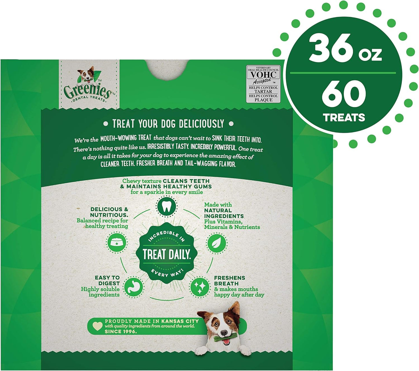 Original Petite Natural Dog Dental Care Chews Oral Health Dog Treats, 36 Oz. Pack (60 Treats)