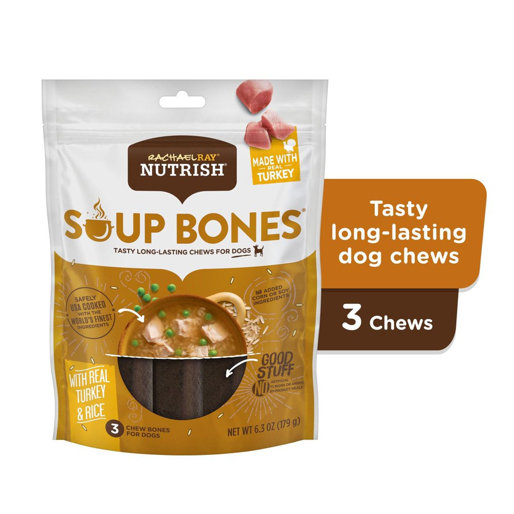 Rachael Ray  Soup Bones Dog Chews with Real Turkey & Rice, 3 Dog Chews