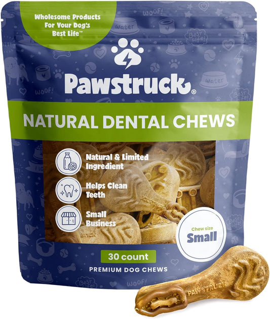 Natural Daily Dental Chew Brush, 30-Pack Dog Dental Treats for Small to Medium Breeds, Low Fat and No Preservatives Digestible Chew Sticks, Canine Oral Hygiene Chewable Treats