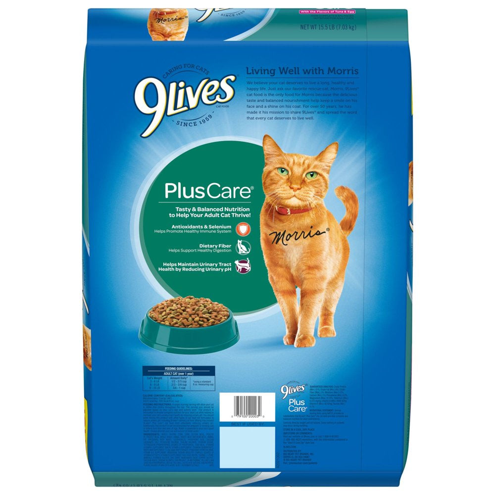 plus Care Dry Cat Food with Tuna & Egg Flavors, 15.5 Lb Bag