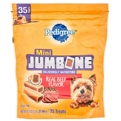 Mini Jumbone Real Beef Flavor Dental Treats for Dogs, 21 Oz Pouch