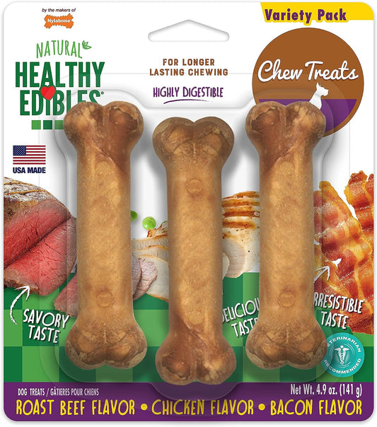 Healthy Edibles All-Natural Long Lasting Chew Treats Variety Pack 3 Count Small/Regular