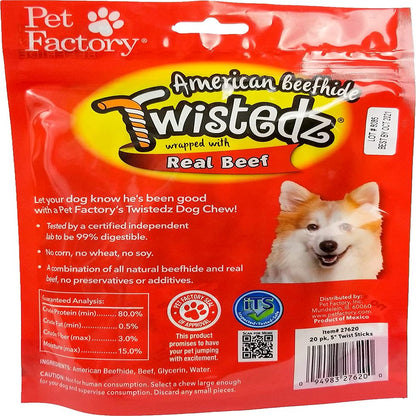 Twistedz American Beefhide Twist Sticks W/ Chicken Meat Wrap - 5", 20 Count