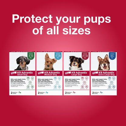 Flea, Tick & Mosquito Prevention for Extra Large Dogs over 55 Lbs, 2-Montly Treatments