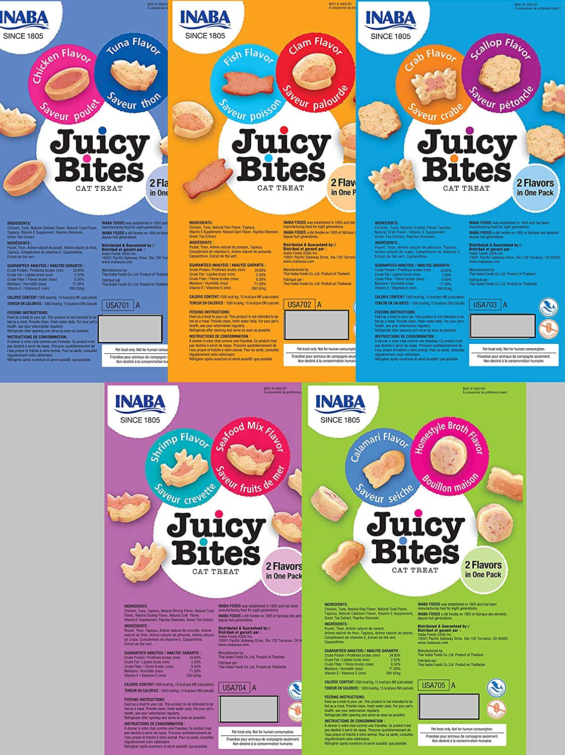 Juicy Bites Grain-Free, Soft, Moist, Chewy Cat Treats with Vitamin E and Green Tea Extract, 0.4 Ounces per Pouch, 15 Pouches (3 per Pouch), 5 Flavor Variety Pack