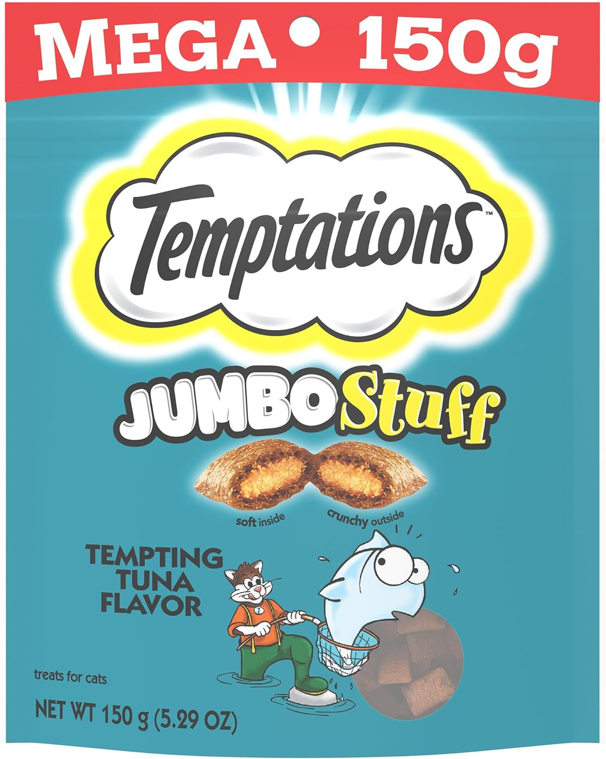 Jumbo Stuff Crunchy and Soft Cat Treats Tempting Tuna Flavor, (10) 5.3 Oz. Pouches