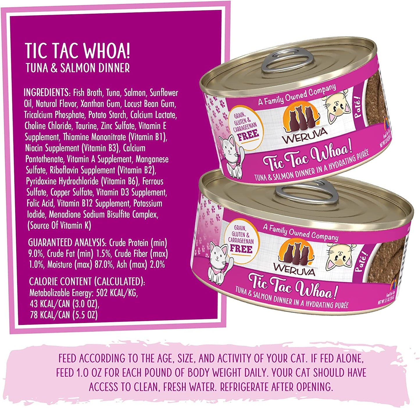 Classic Cat Paté, Tic Tac Whoa! with Tuna & Salmon, 3Oz Can (Pack of 12)