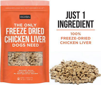 Chicken Liver Dog Treats - the Only Freeze Dried Chicken Liver Dogs Need - Grain-Free Chicken Bites, Dog Treats for Small and Large Dogs (8 Oz.)