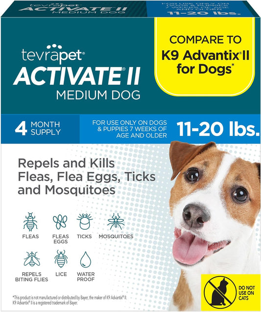 Activate II Flea and Tick Prevention for Dogs | 4 Count | Medium Dogs 11-20 Lbs | Topical Drops | 4 Months Flea Treatment