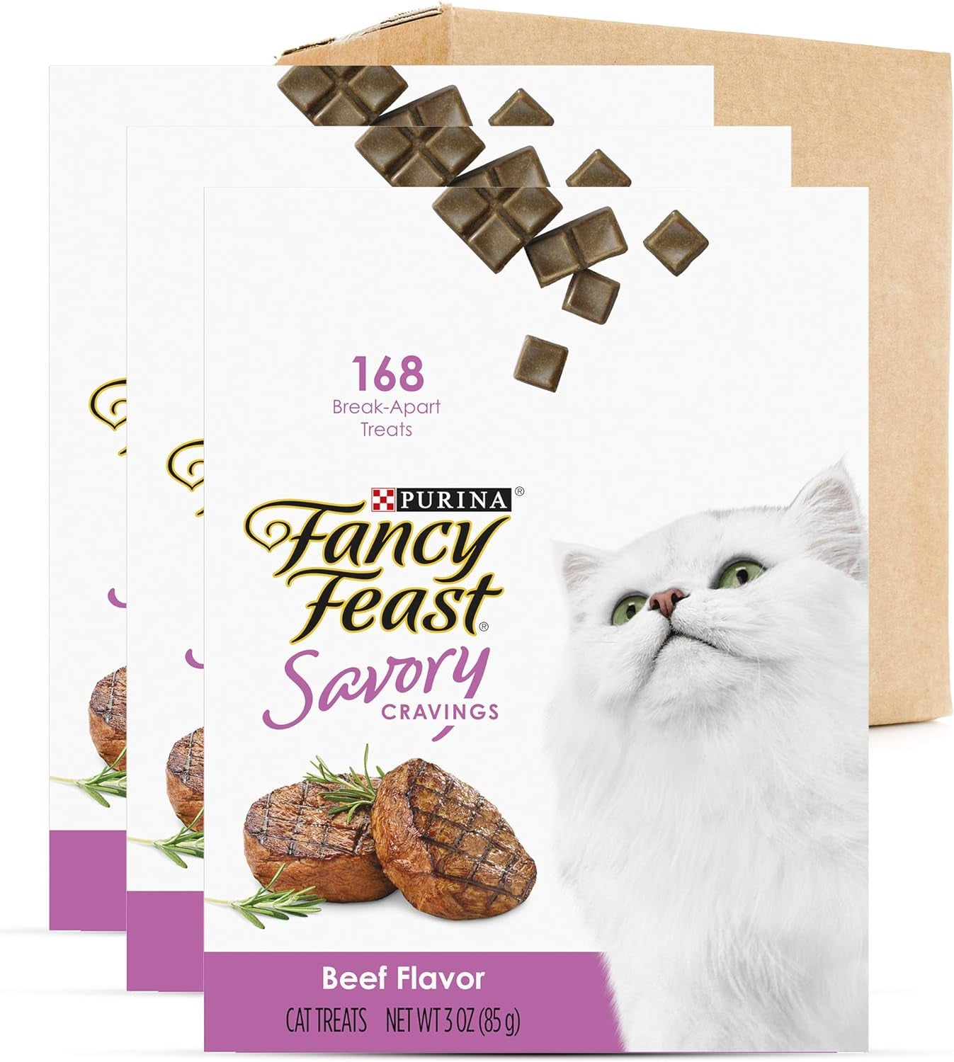 Limited Ingredient Cat Treats, Savory Cravings Beef Flavor - (10 Packs of 3) 3 Oz. Boxes