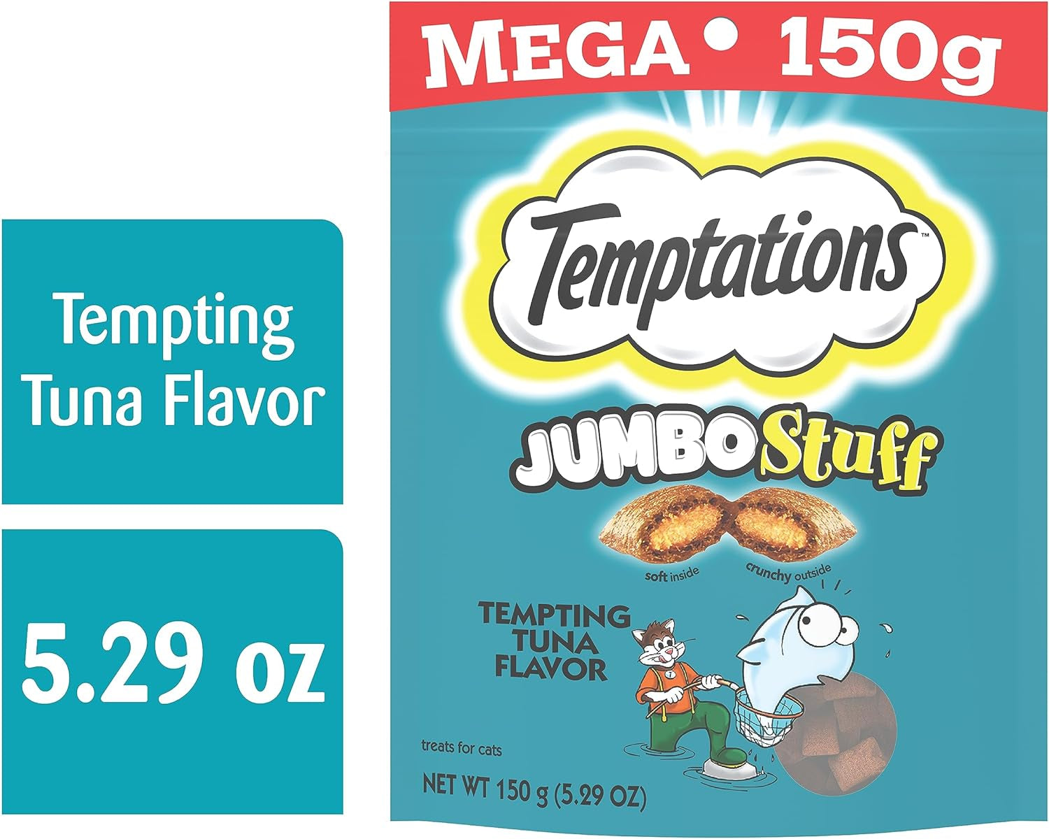 Jumbo Stuff Crunchy and Soft Cat Treats Tempting Tuna Flavor, (10) 5.3 Oz. Pouches