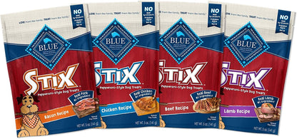 Stix Natural Soft-Moist Dog Treats, Beef, Bacon, Lamb, and Chicken 5-Oz Variety Pack, 4 Count