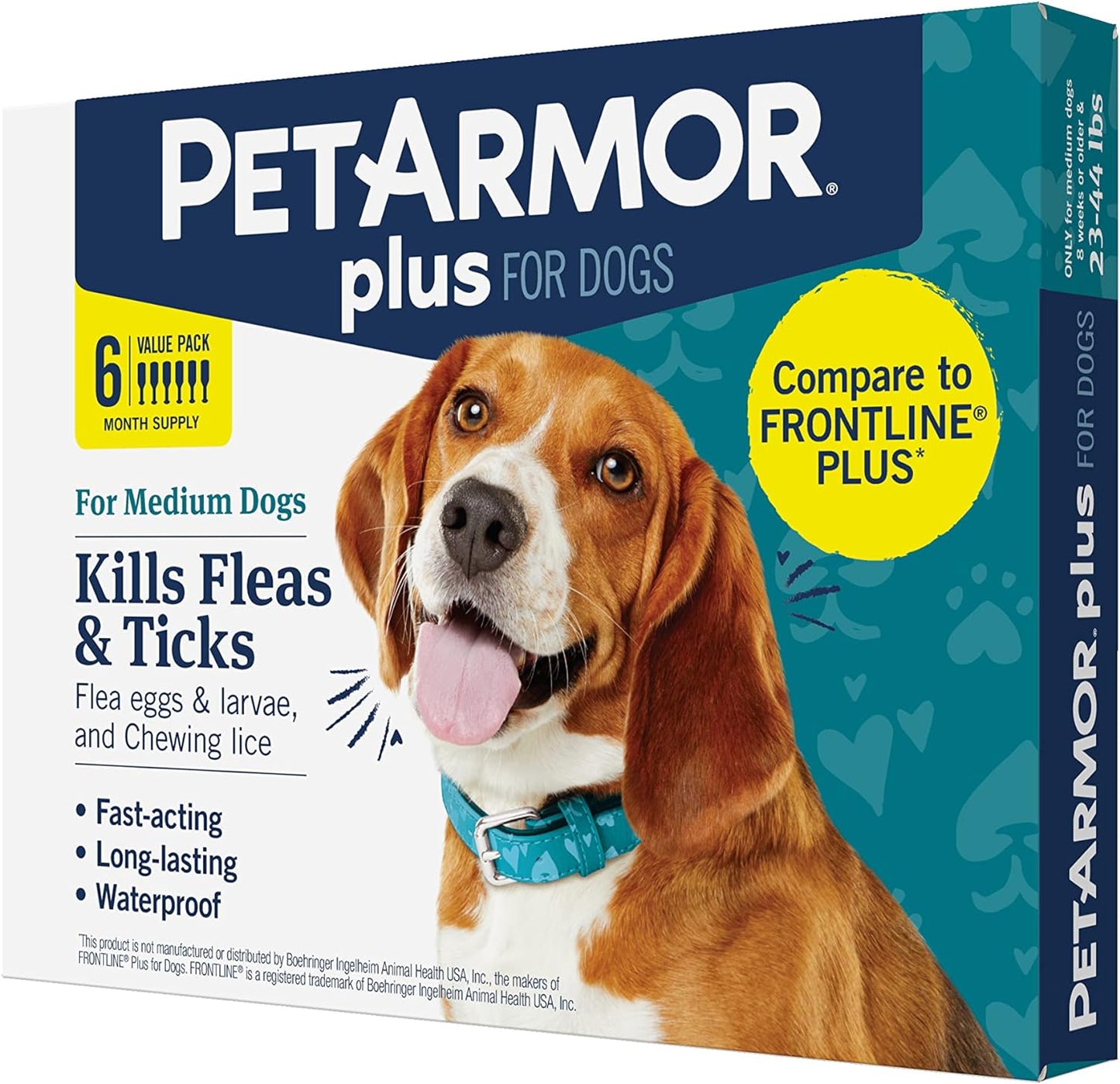 plus Flea and Tick Prevention for Dogs, Dog Flea and Tick Treatment, Waterproof Topical, Fast Acting, Medium Dogs (23-44 Lbs), 6 Doses