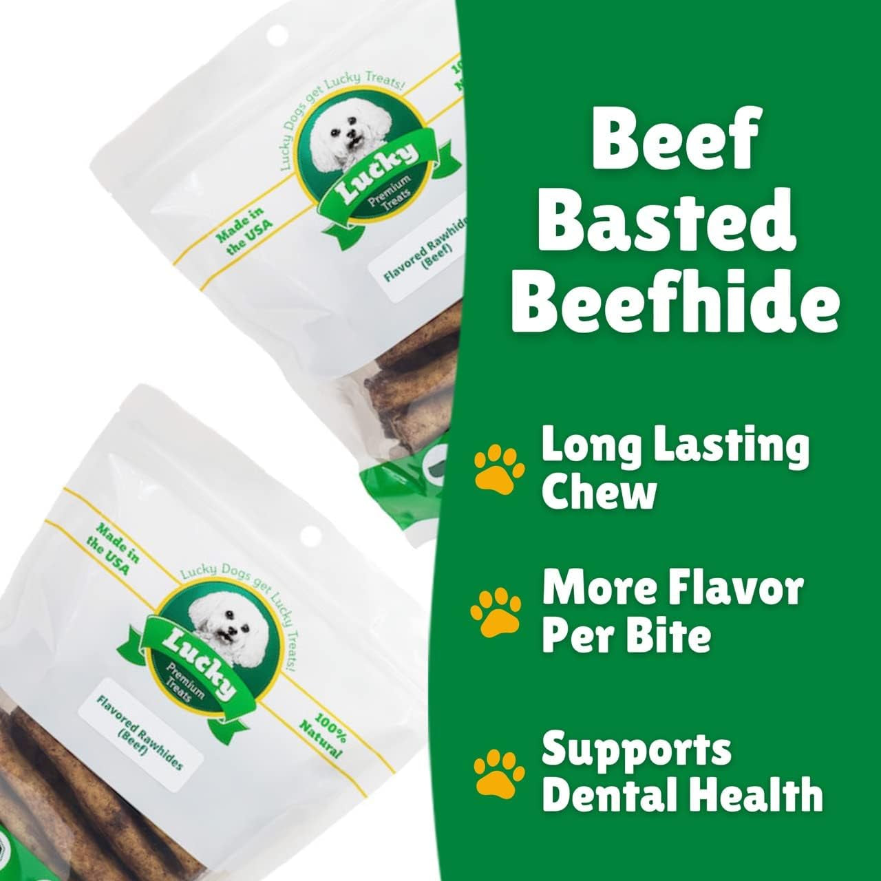 Beef Basted Rawhide – All-Natural Rawhide and Beef Dog Treats for Medium Dogs, Gluten Free Premium Medium Dog Treats (28 Chews)