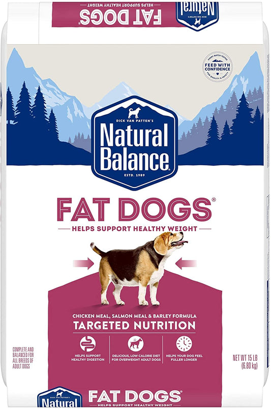 Fat Dogs Low Calorie Dry Dog Food, Chicken Meal, Salmon Meal, Garbanzo Beans, Peas & Oatmeal, 15 Pounds (Packaging May Vary)