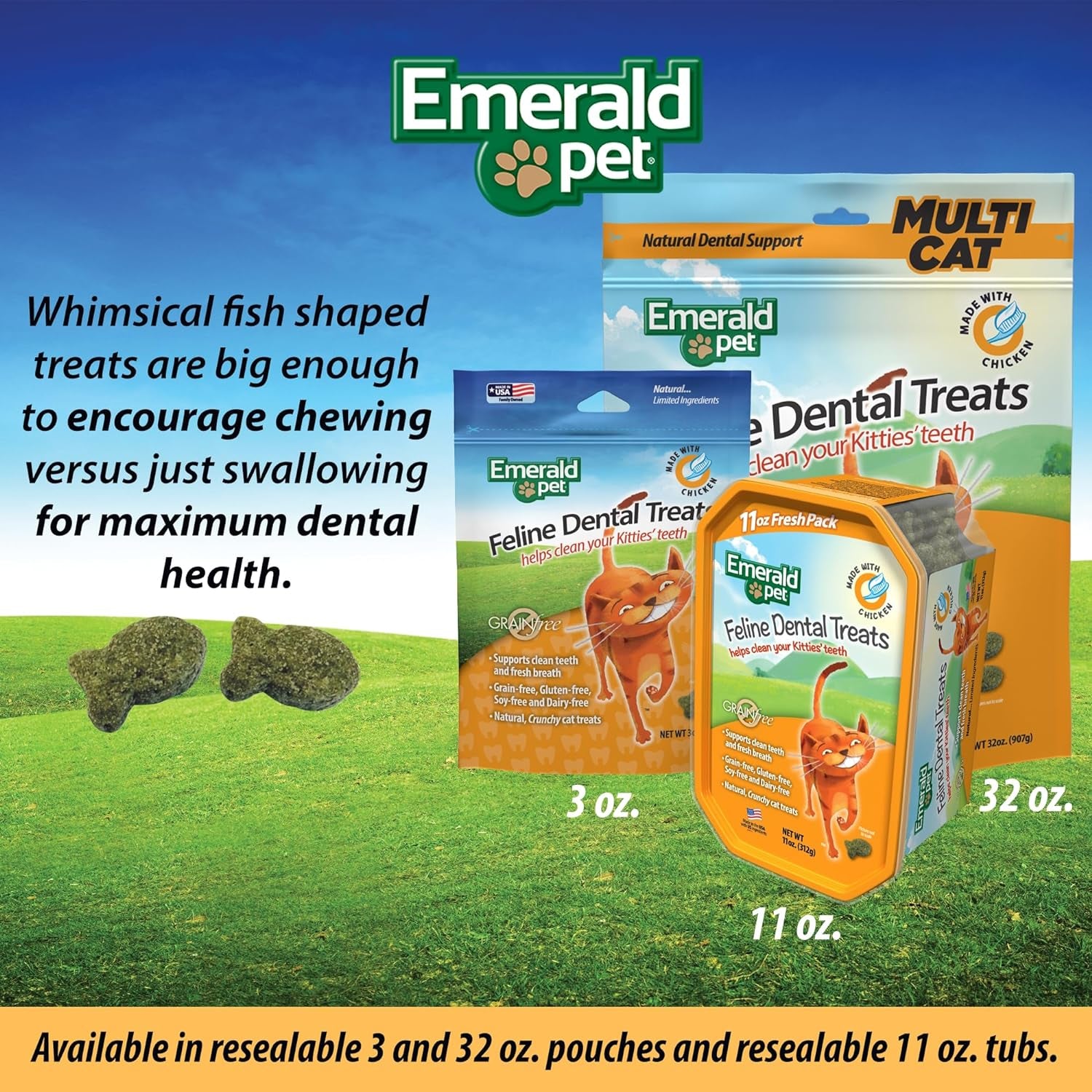 Feline Dental Treats — Tasty and Crunchy Cat Dental Treats Grain Free — Natural Dental Treats to Clean Cat Teeth, Freshen Cat Breath, and Reduce Plaque and Tartar Buildup — Chicken Treats, 3 Oz