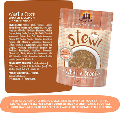 Classic Cat Stews!, What a Crock with Chicken & Salmon in Gravy, 3Oz Pouch (Pack of 12)