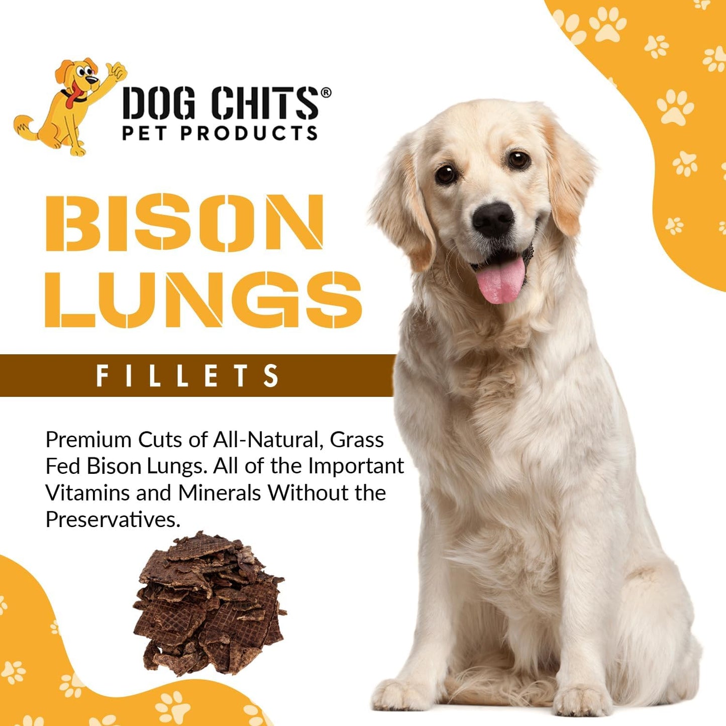 Bison Lung Fillets Dog and Puppy Treats - All Natural Grain and Chemical Free Training Chews - High Protein and Low Fat - Supports Dental Health - Made in the USA - Large 10 Oz Bag