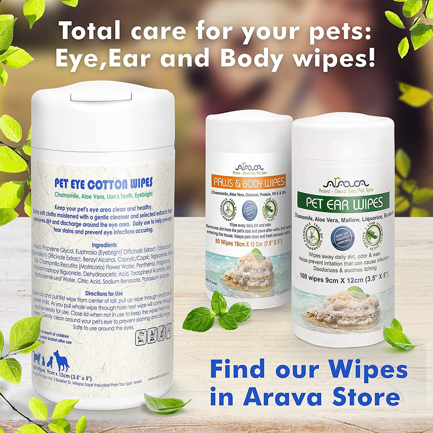 Arava Pet Eye Wipes - for Dogs Cats Puppies & Kittens - 100 Count - Natural and Aromatherapy Medicated - Removes Dirt Crust and Discharge - Prevents Tear Stains (Biodegradable Pet Eye Wipes)