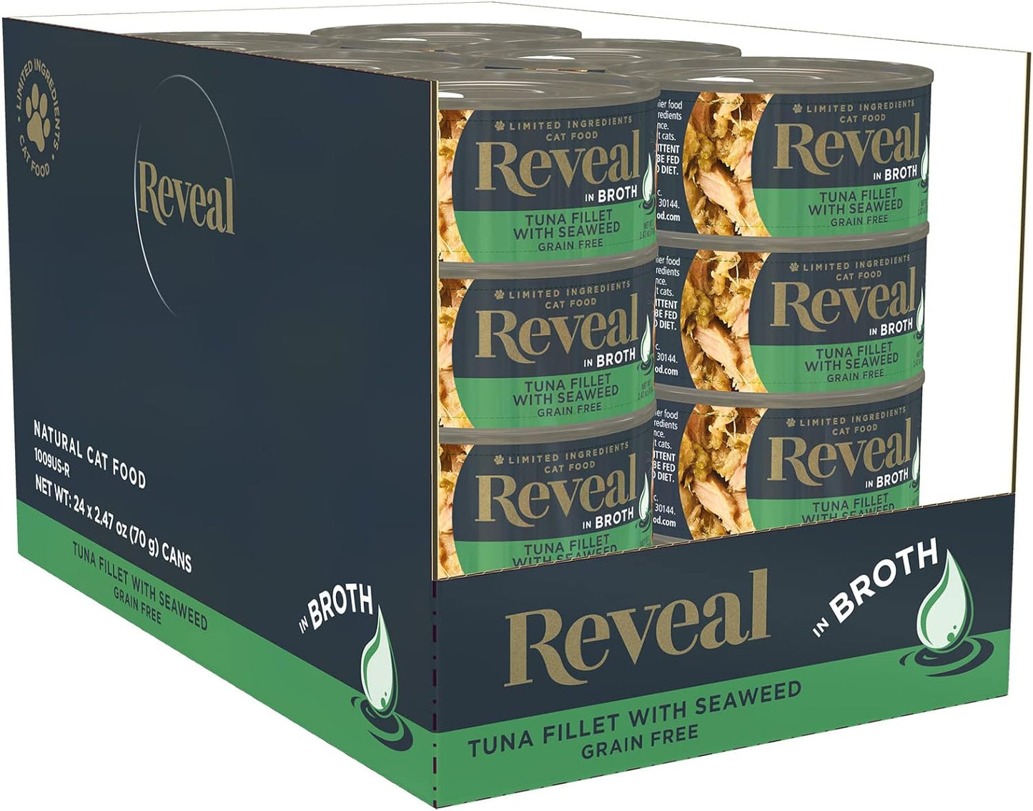 Reveal Natural Wet Cat Food, 24 Pack, Limited Ingredient Canned Wet Cat Food, Grain Free Food for Cats, Tuna with Seaweed in Broth, 2.47Oz Cans