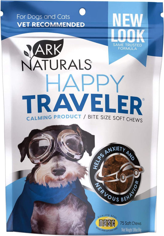 Happy Traveler Soft Chews, Natural Calming Treats for Dogs and Cats, Reduces Anxious and Nervous Behavior, 75 Count