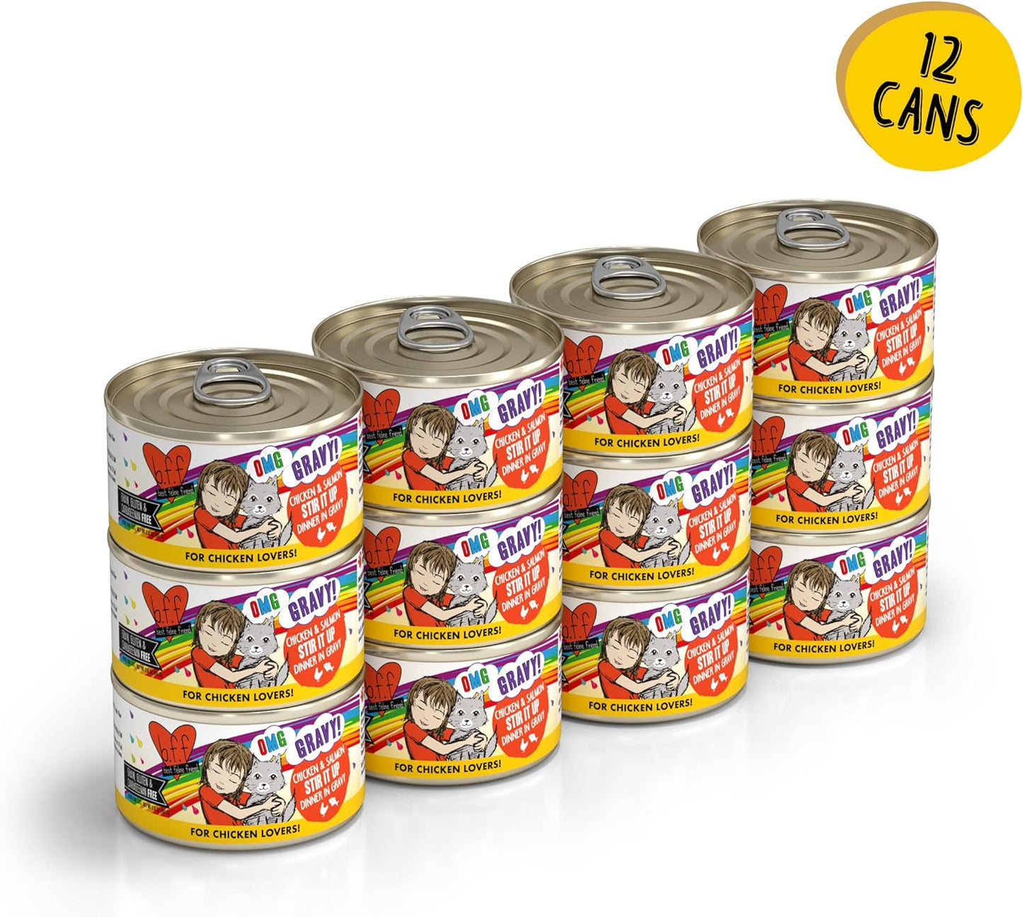 B.F.F. OMG - Best Feline Friend Oh My Gravy!, Chicken & Salmon Stir It up with Chicken & Salmon in Gravy, 2.8Oz Can (Pack of 12)