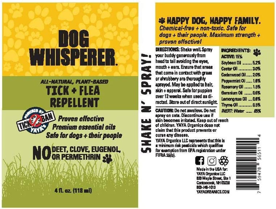 Dog Whisperer Tick + Flea Repellent, All-Natural, Extra Strength, Effective on Dogs and Their People (4 Ounce Spray)