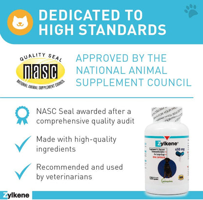 Zylkene Behavior Support Capsules for Large Dogs 33-132Lbs, Calming All Natural Milk Protein Supplement, Helps Relieve Dog Anxiety during Fireworks and Thunder, 450Mg