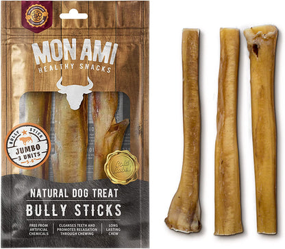 Mon Ami Jumbo Bully Sticks for Large and Small Dogs (5-6 Inches, Pack of 12) - Grass Fed Dog Treats - Bully Sticks Natural Dog Treat