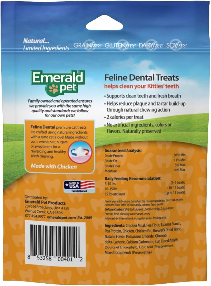 Feline Dental Treats — Tasty and Crunchy Cat Dental Treats Grain Free — Natural Dental Treats to Clean Cat Teeth, Freshen Cat Breath, and Reduce Plaque and Tartar Buildup — Chicken Treats, 3 Oz