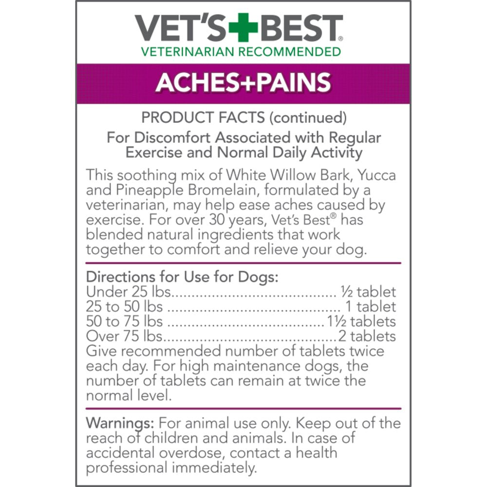 Vet’S Best Aspirin Free Aches + Pains Dog Supplements, 50 Chewable Tablets