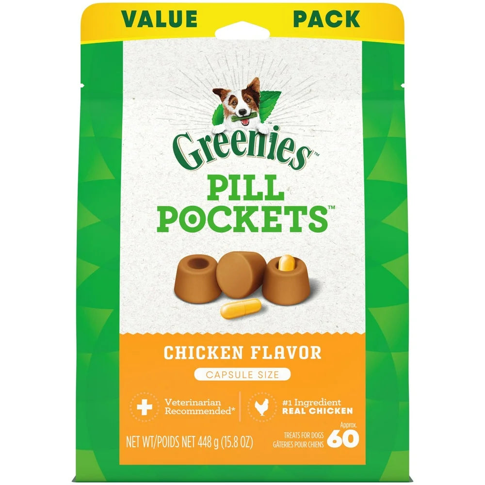 Pill Pockets Chicken Flavor Treats for Dogs, 15.8 Oz Pouch, 60 Ct