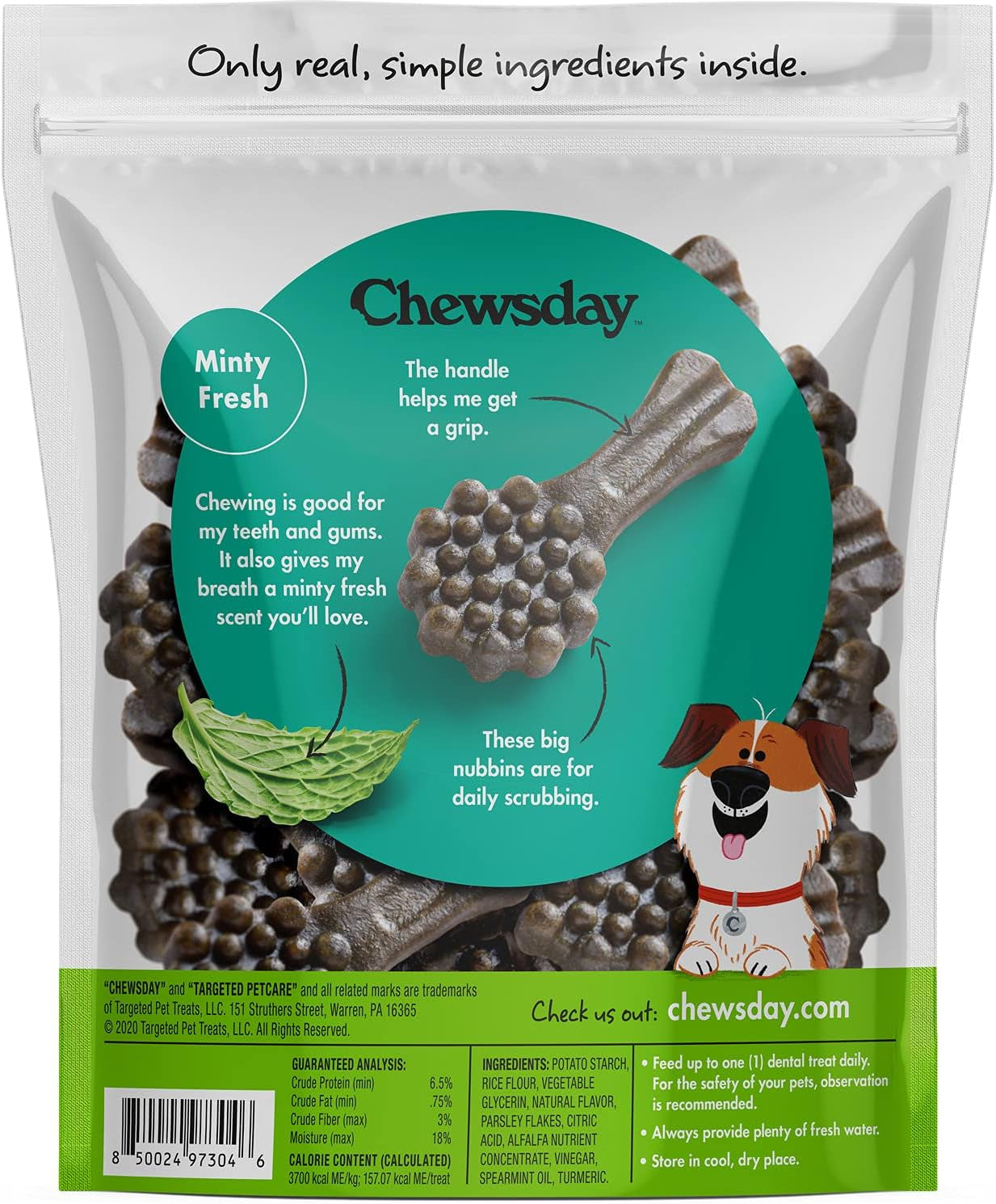 Large Minty Fresh Daily Dental Dog Chews, Made in the USA, Natural Highly-Digestible Oral Health Treats for Healthy Gums and Teeth - 28 Count