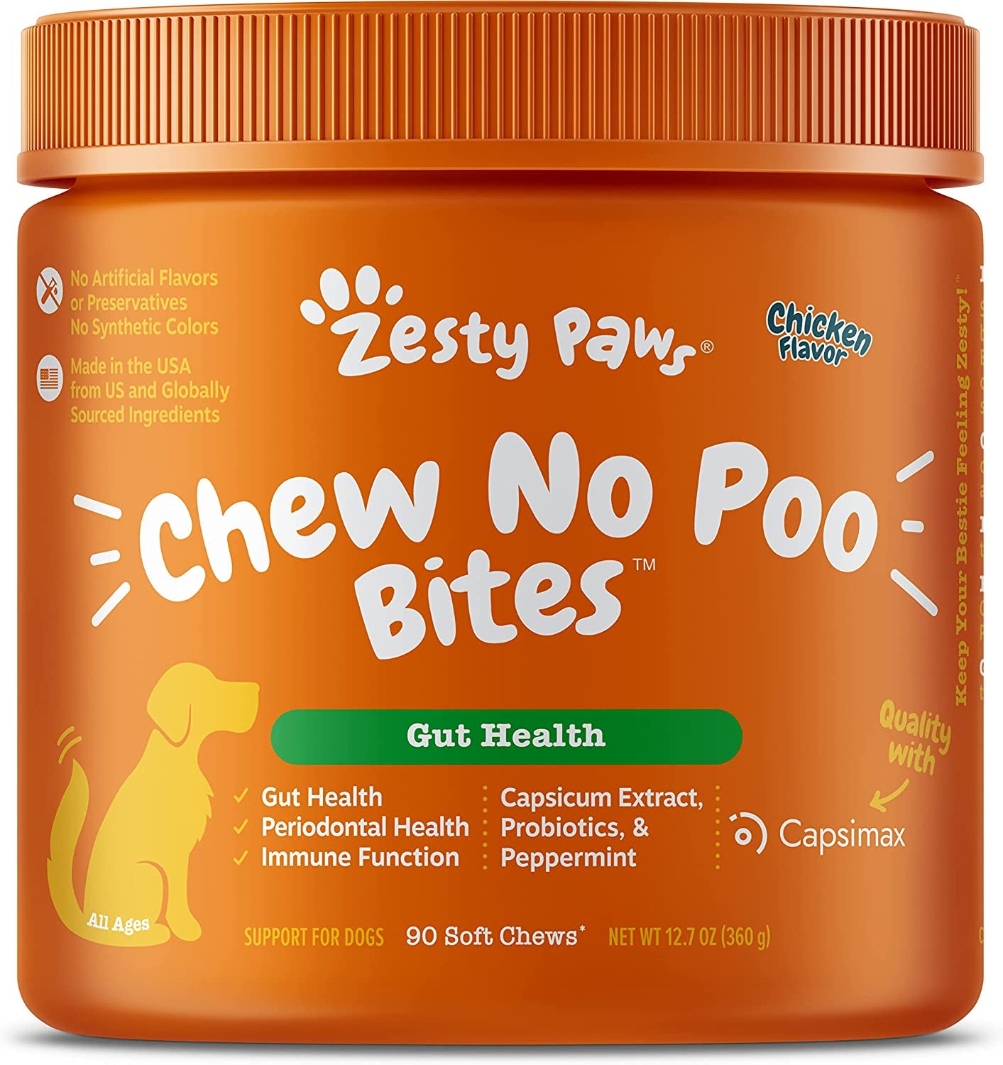 Chew No Poo Bites for Dogs - Stool Eating Deterrent Soft Chews for Dogs - Gut, Periodontal & Immune System Support - Premium DE111 Bacillus Subtilis Probiotic Chicken - 90 Count