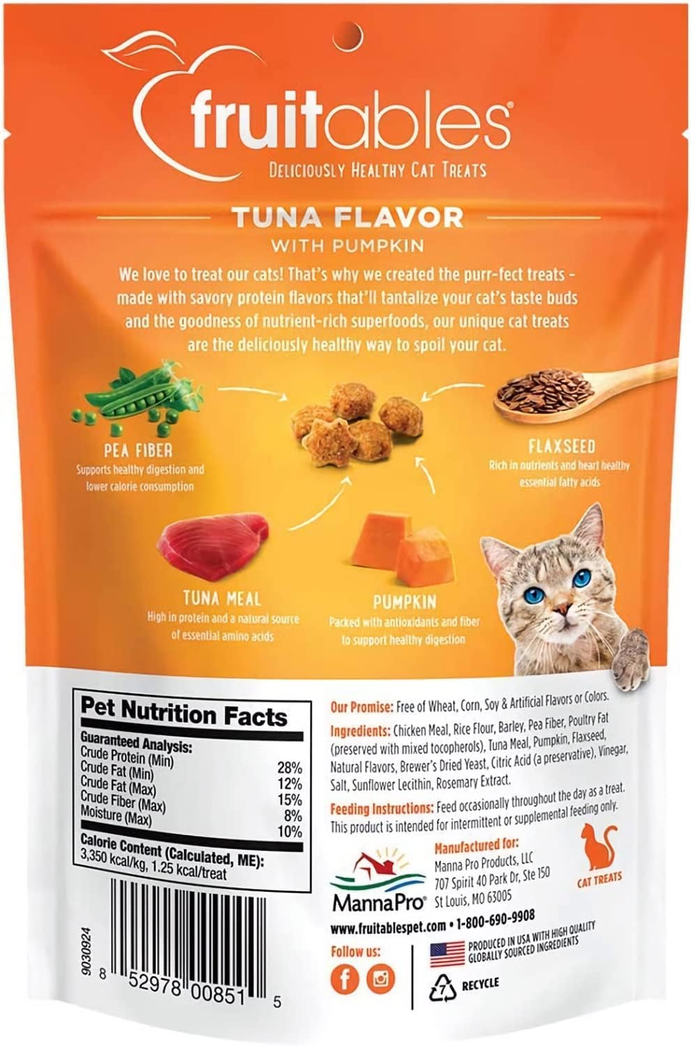 Crunchy Treats for Cats – Healthy Low Calorie Treats Packed with Protein – Free of Wheat, Corn and Soy – Made with Real Tuna with Pumpkin – 2.5 Ounces