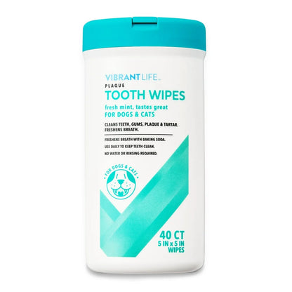 Plaque Tooth Wipes for Cats & Dogs, 40 Count