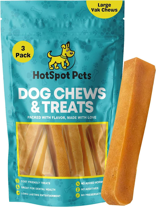 Large Himalayan Yak Cheese Dog Chew - 3 Count Thick Rawhide Free Yak Cheese Chews, Long Lasting Dog Chew Stick for Agrgressive & Power Chewers