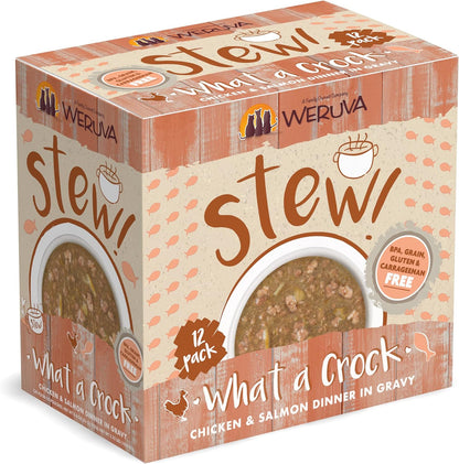 Classic Cat Stews!, What a Crock with Chicken & Salmon in Gravy, 3Oz Pouch (Pack of 12)