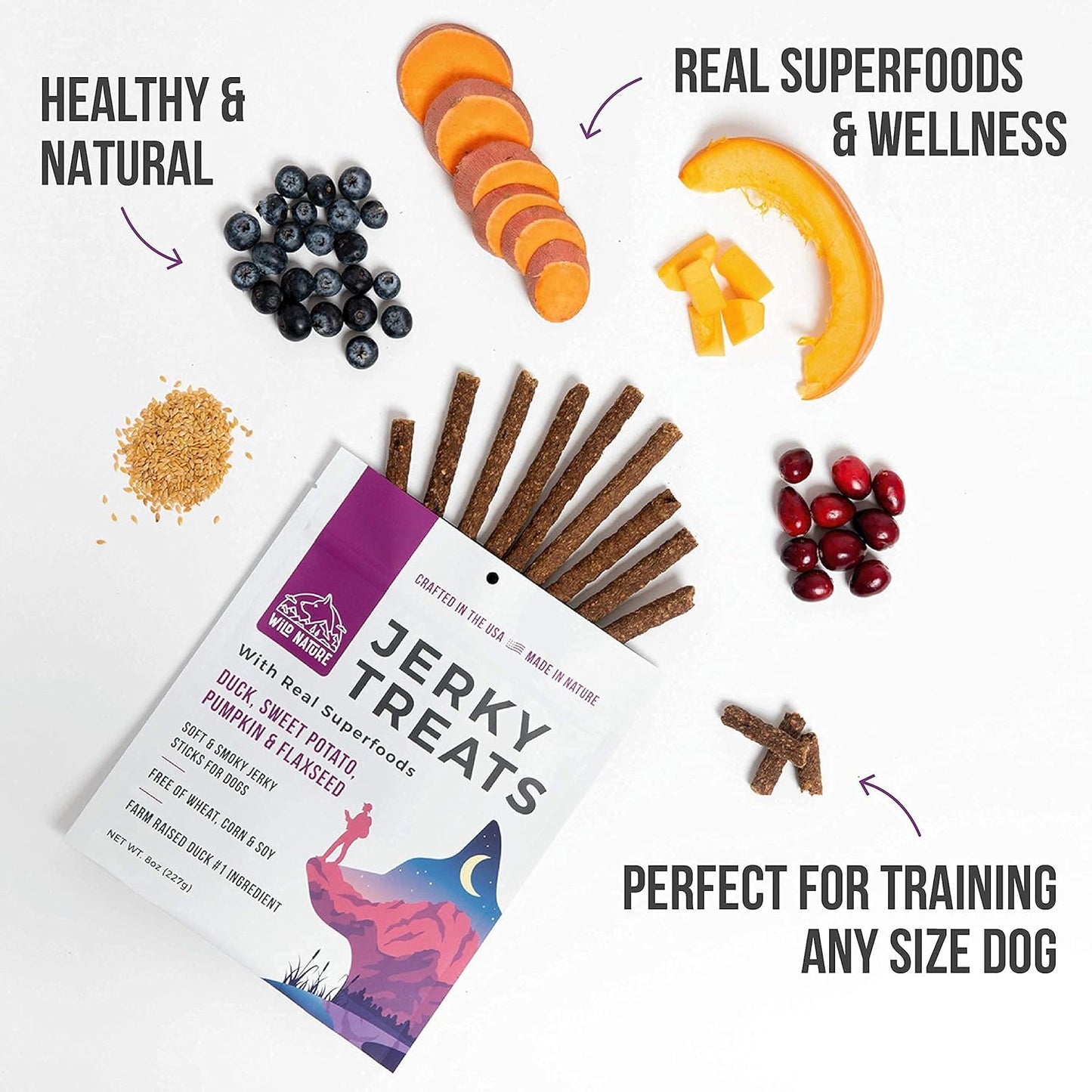 Duck Jerky Dog Treats | Healthy, All-Natural Duck Jerky Sticks Made in the USA Only | High Protein, Soft Chew Dog Jerky Treats | Grain Free Superfoods | Perfect Duck Dog Training Treats