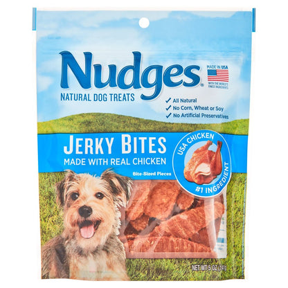 Nudges Jerky Bites Natural Dog Treats, Chicken, 5Oz Bags, 8 Count