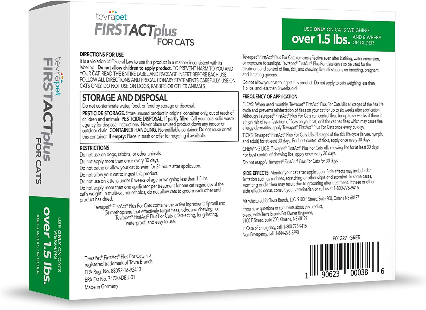 Firstact plus Flea and Tick Prevention for Cats over 1.5Lbs, 6 Monthly Doses, Topical Drops