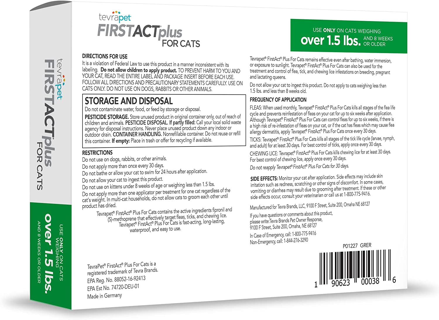 Firstact plus Flea and Tick Prevention for Cats over 1.5Lbs, 6 Monthly Doses, Topical Drops