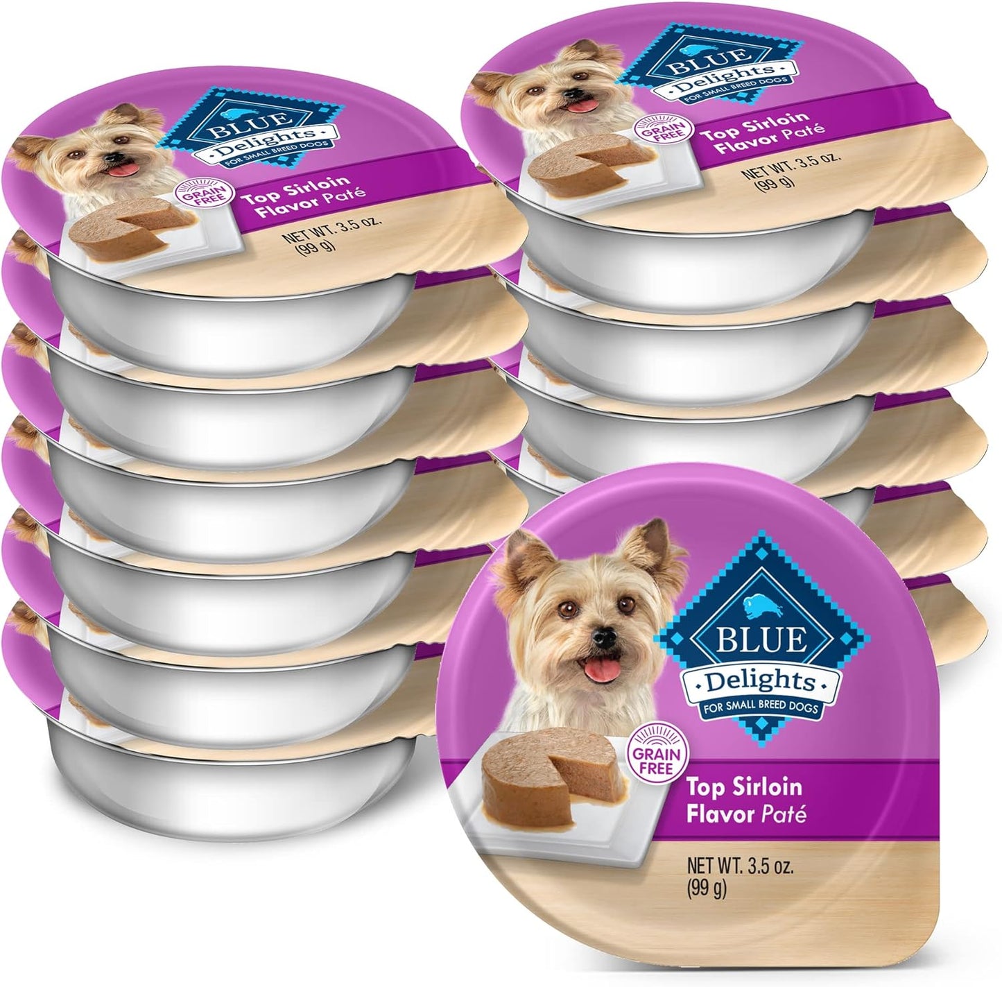 Delights Natural Adult Small Breed Wet Dog Food Cups, Pate Style, Top Sirloin Flavor in Savory Juice 3.5-Oz (Pack of 12)