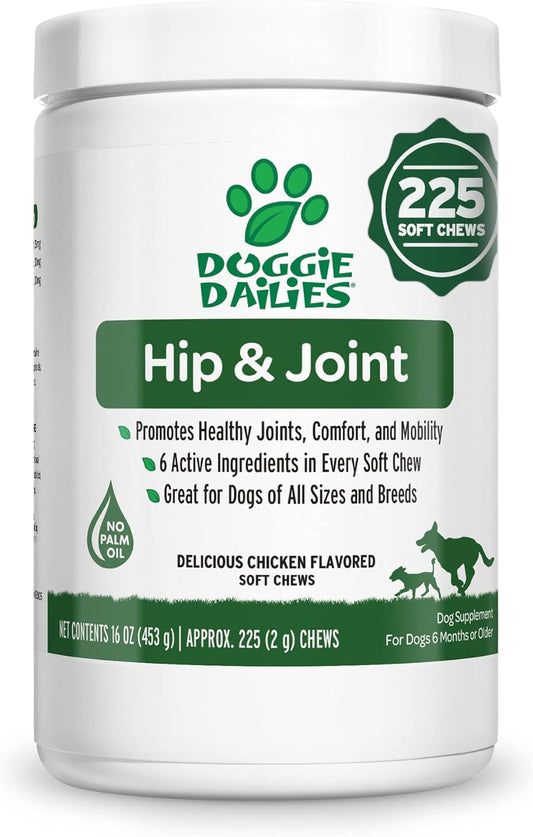 Advanced Hip & Joint Supplement for Dogs, 225 Soft Chews, All Natural Glucosamine, Chondroitin, MSM & Coq10 for Healthy Hips & Joints, Made in the USA